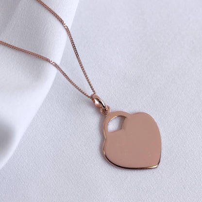 Rose Gold Plated Sterling Silver Heart Engravable Necklace 14-32"