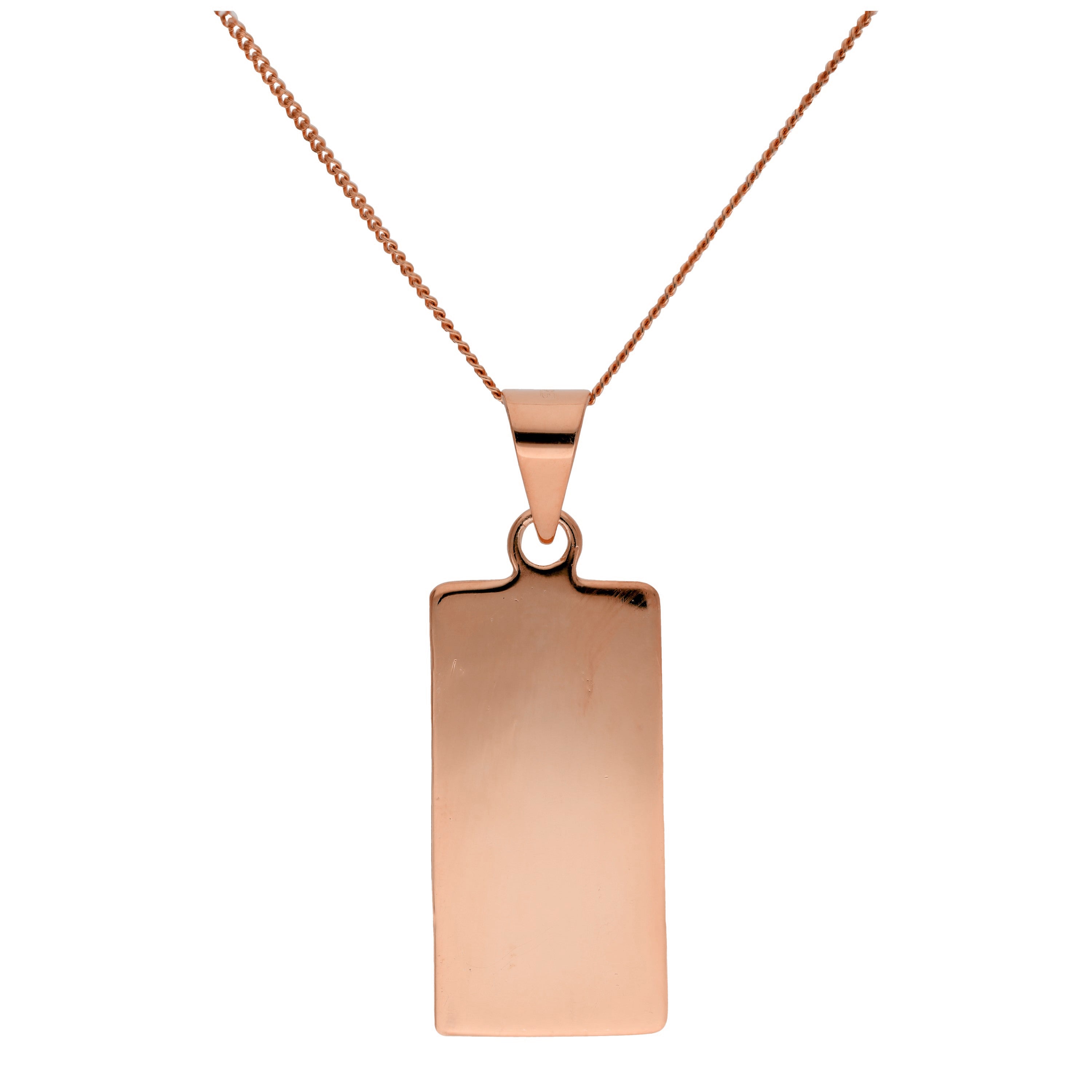 Rose Gold Plated Sterling Silver Rectangular Engravable Necklace 14-32 Inches