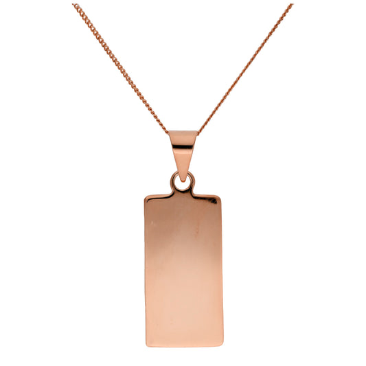 Rose Gold Plated Sterling Silver Rectangular Engravable Necklace 14-32 Inches