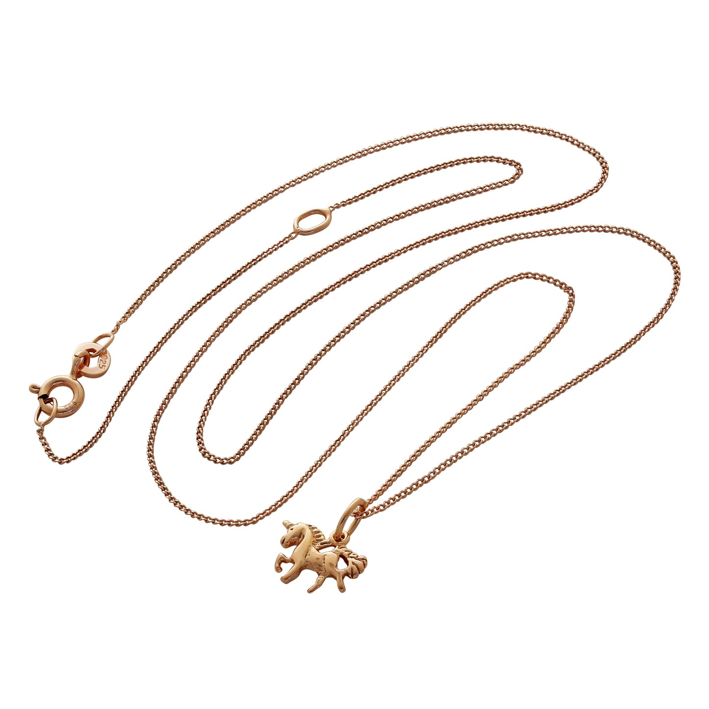 Tiny Rose Gold Plated Sterling Silver Unicorn Necklace 14-32 Inches