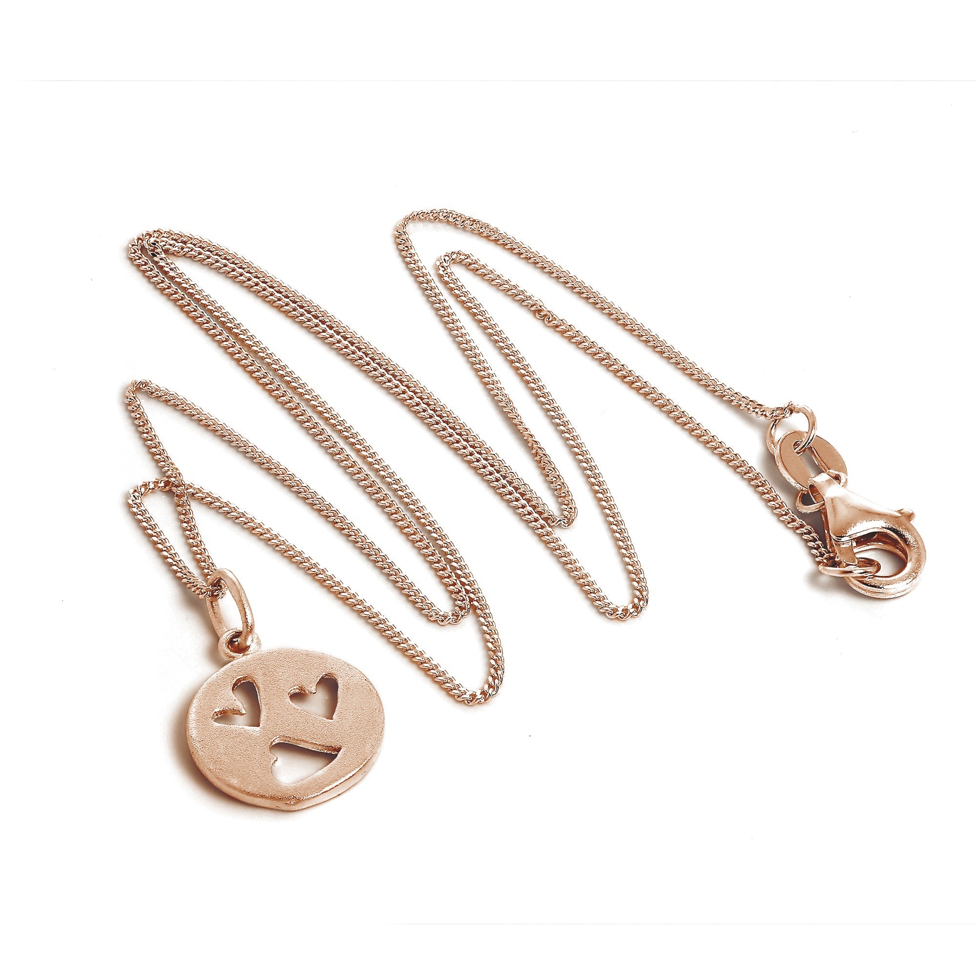 Rose Gold Plated Sterling Silver Triple Open Heart Necklace 14 - 32 Inches