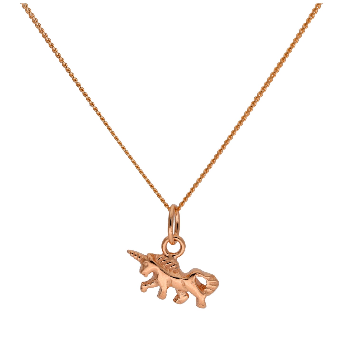 Winzig Rosévergoldet Sterlingsilber Einhorn Halskette 35,5 - 81cm