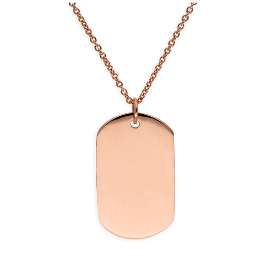 Large Rose Gold Plated Sterling Silver Dog Tag Necklace 16 - 24 Inches
