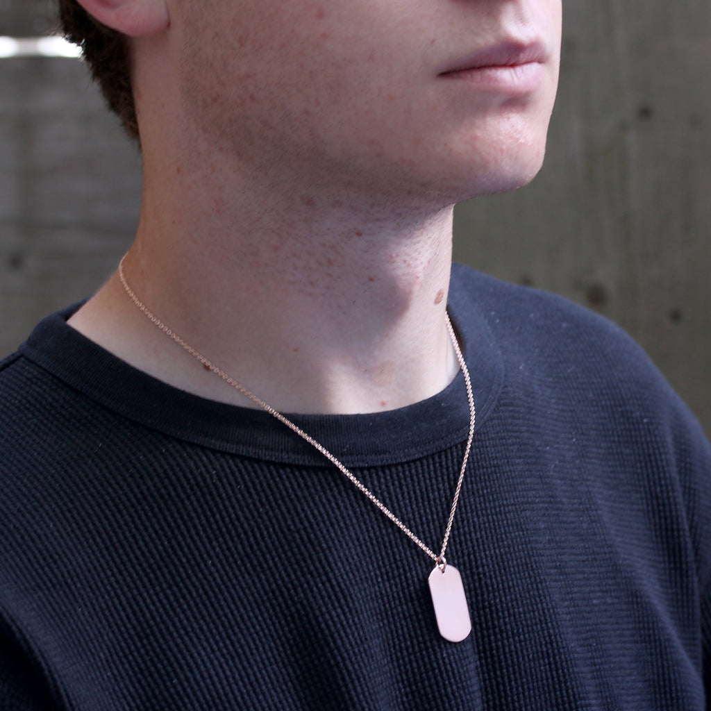 Large Rose Gold Plated Sterling Silver Dog Tag Necklace 16 - 24 Inches