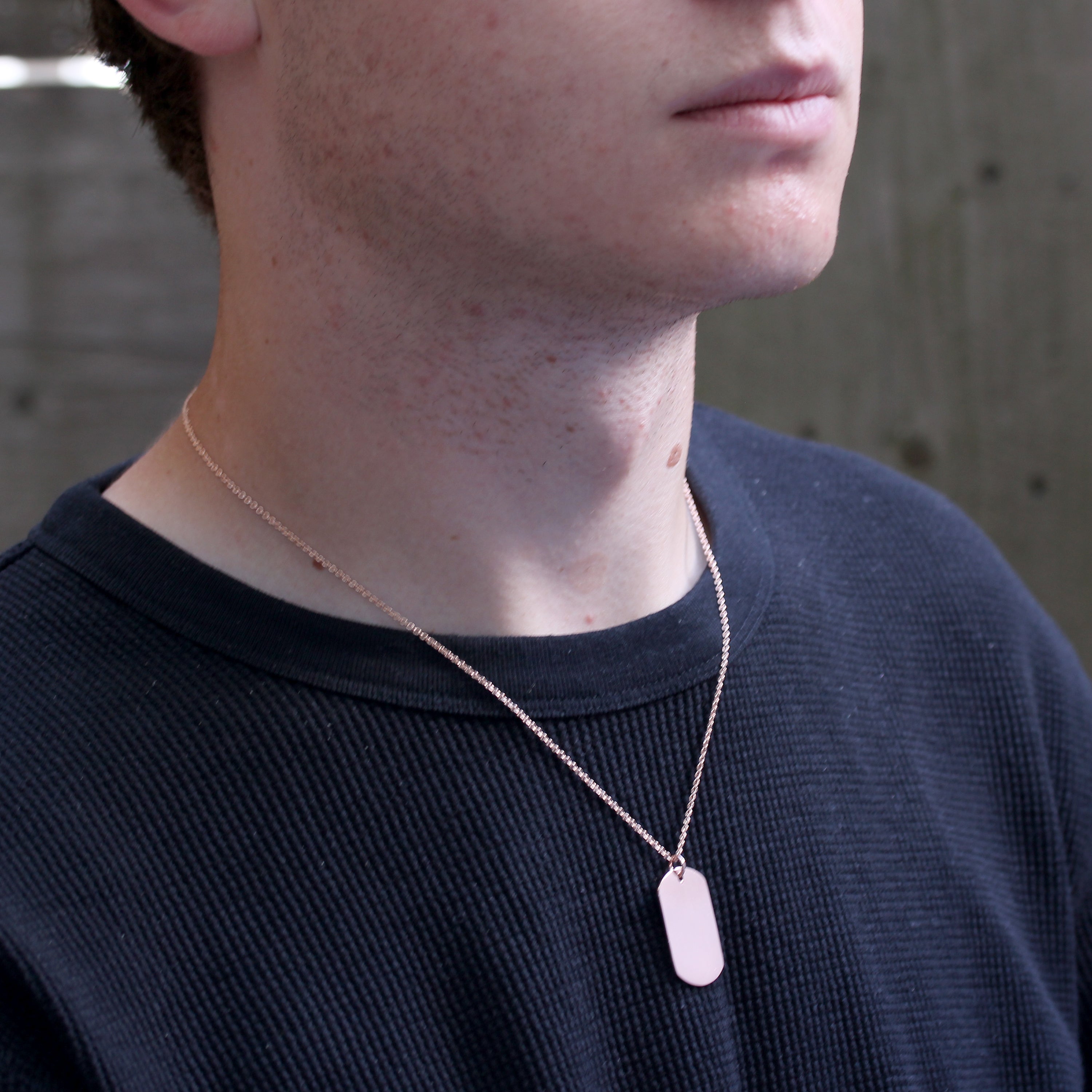 Large Rose Gold Plated Sterling Silver Dog Tag Necklace 16 - 24 Inches