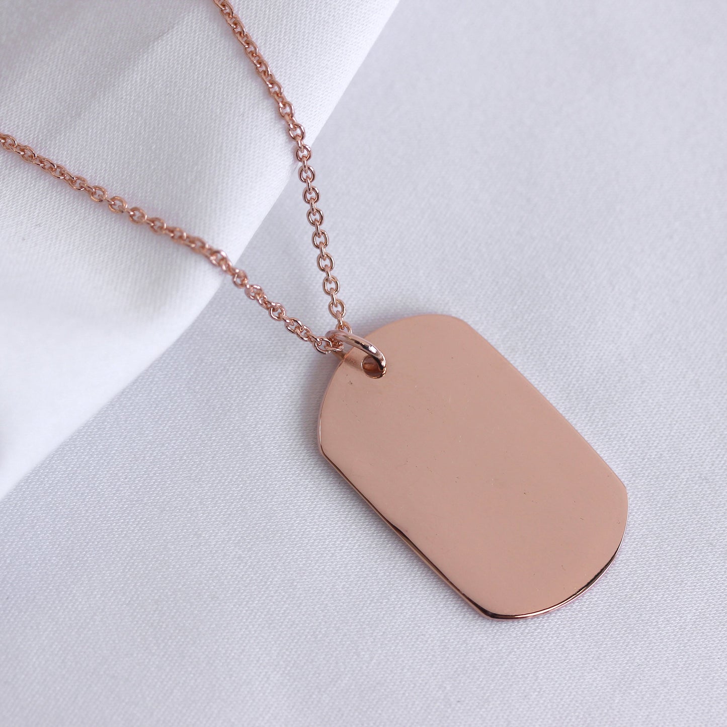 Large Rose Gold Plated Sterling Silver Dog Tag Necklace 16 - 24 Inches