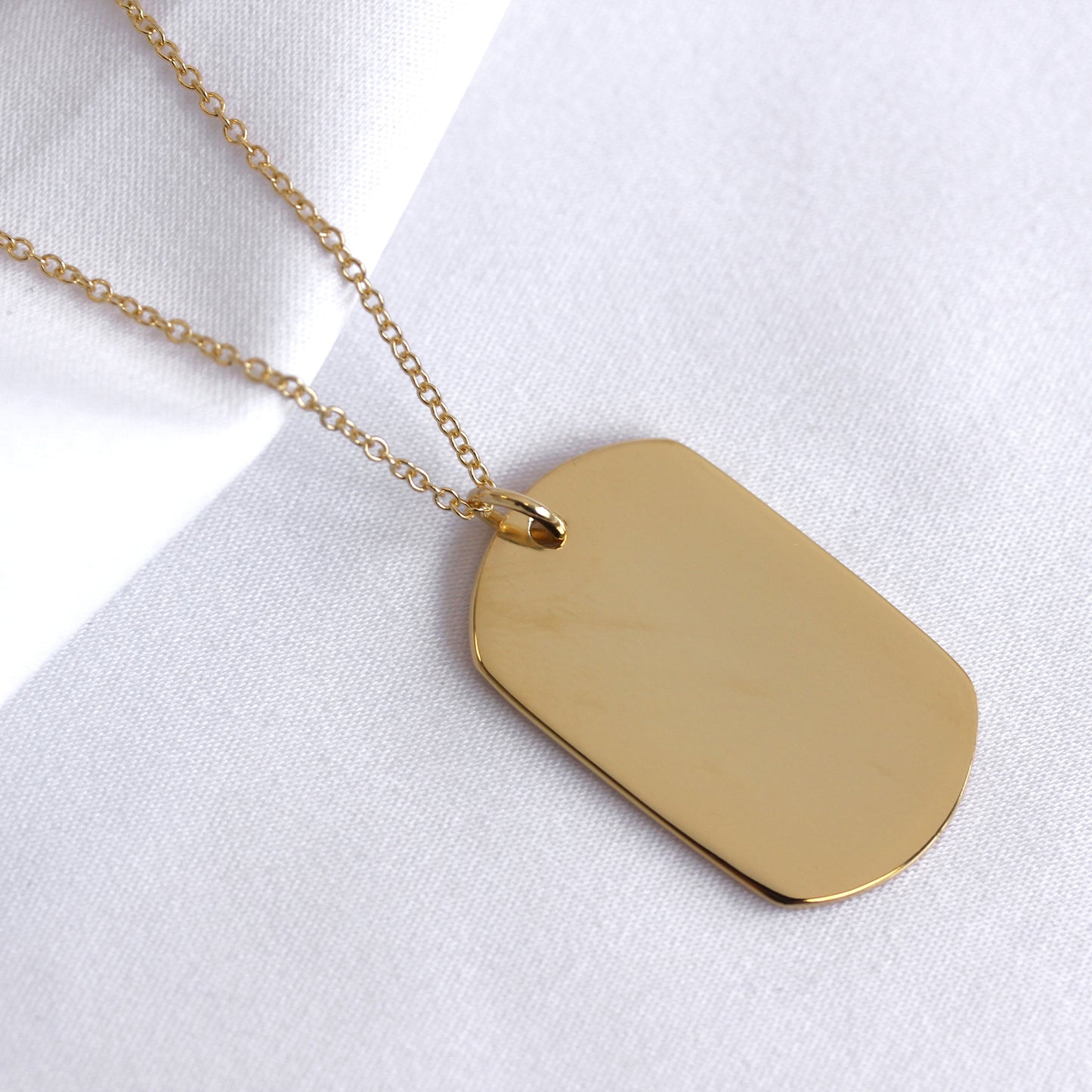 Large Gold Plated Sterling Silver Dog Tag Necklace 16 - 24 Inches