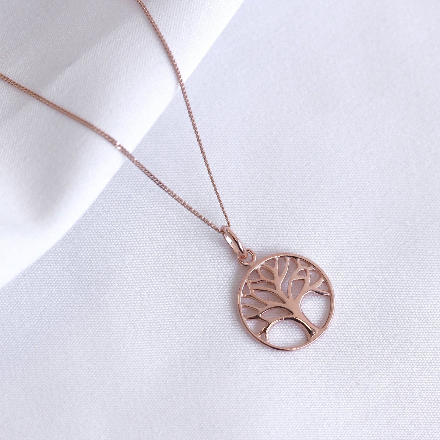 Rose Gold Plated Sterling Silver Tree of Life Necklace 14-32"