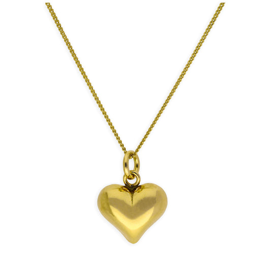Gold Plated Sterling Silver Puffed Heart Necklace 14-32 Inch