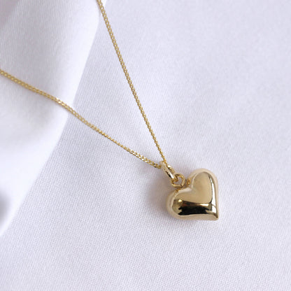 Gold Plated Sterling Silver Puffed Heart Necklace 14-32 Inch