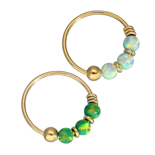 9ct Gold Green & Light Blue Opal 22Ga Nose Ring Set - jewellerybox