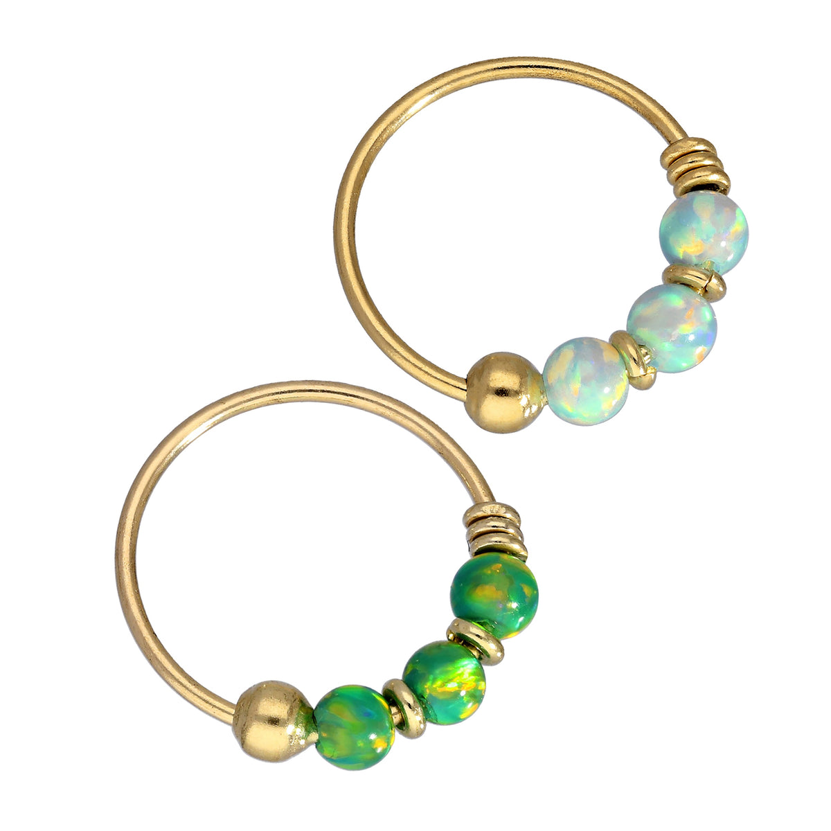 9ct Gold Green & Light Blue Opal 22Ga Nose Ring Set