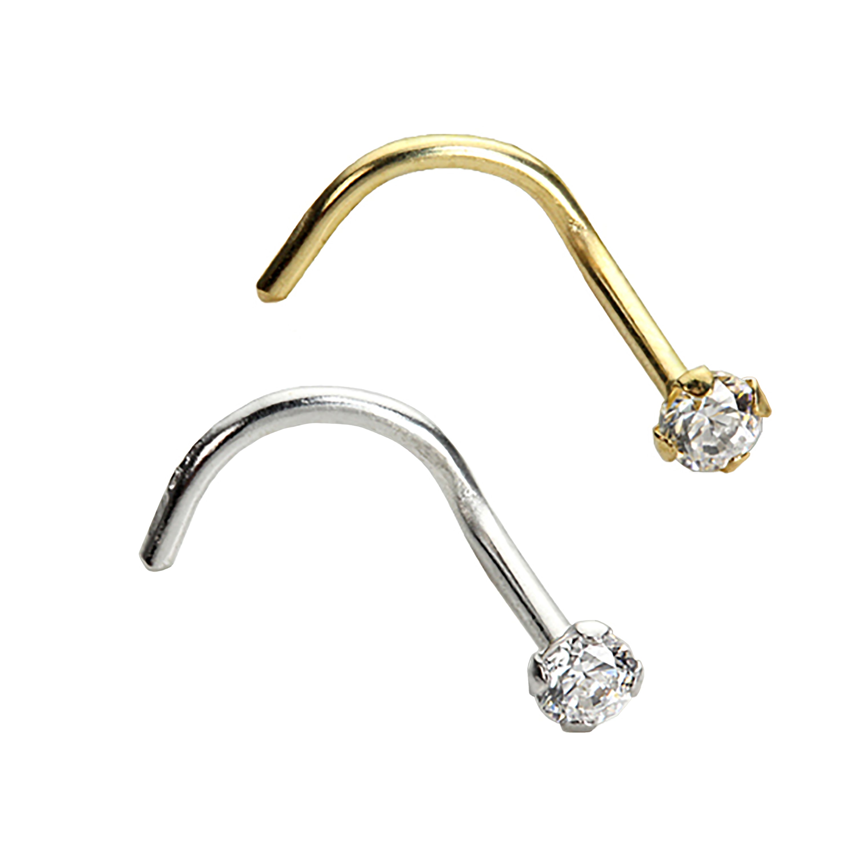 9ct Yellow & White Gold 2mm CZ Crystal Nose Screw Set | jewellerybox