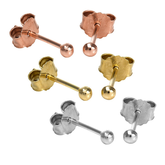 9ct Yellow Rose & White Gold 2mm Ball Stud Earrings Set