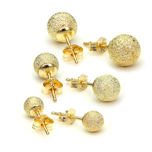 Triple 9ct Gold Frosted 4 5 & 6mm Ball Stud Earrings Set - jewellerybox