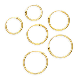 Triple 9ct Gold 0.8mm 8 10 & 12mm Tube Hoop Earrings Set
