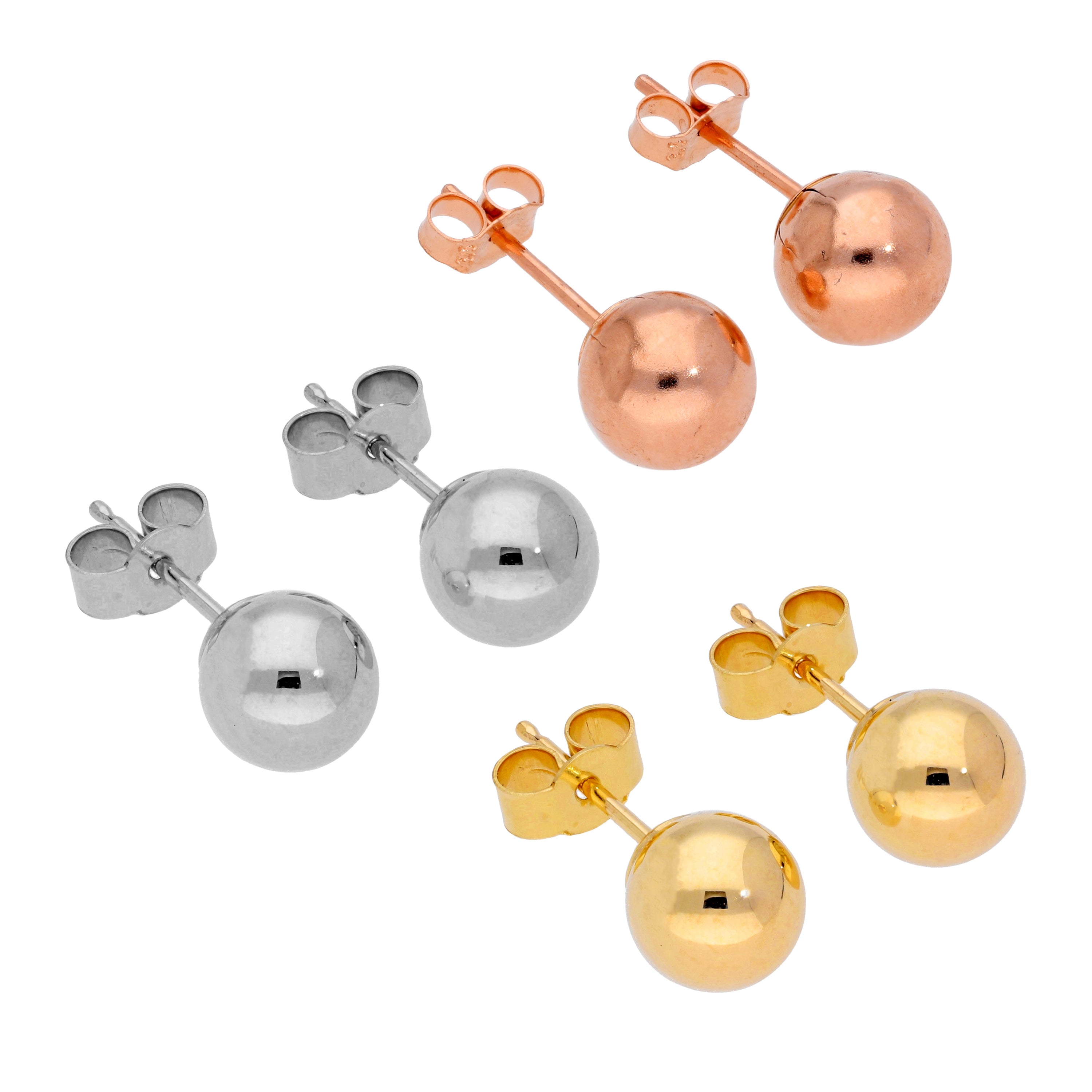 Triple Mixed 9ct Yellow Rose & White Gold 6mm Ball Stud Earrings Set