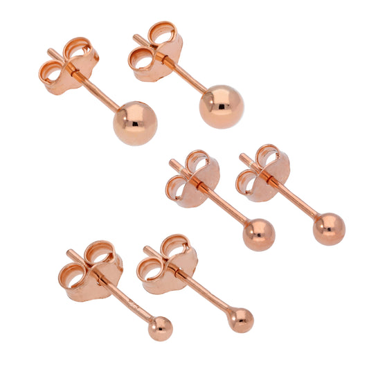 Rose Gold Plated Sterling Silver 2 3 & 4mm Ball Stud Earrings