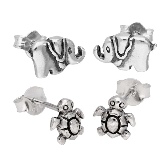 Sterling Silver Kids Animal Stud Earrings Set