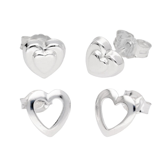Sterling Silver Kids Hearts Stud Earrings Set