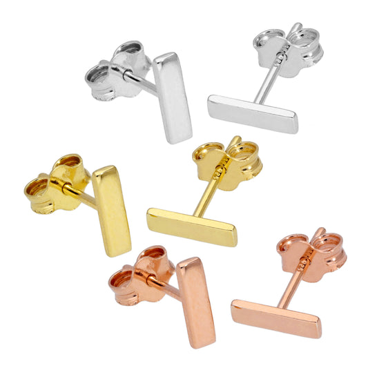 Mixed Gold Plated Sterling Silver Bar Stud Earrings - 3 Pack