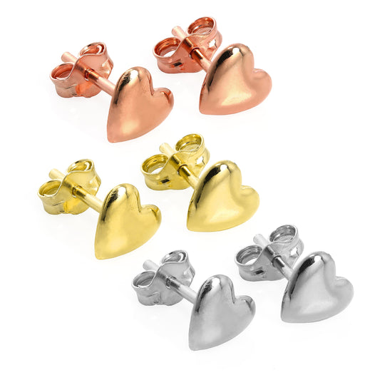 Mixed Gold Plated Sterling Silver Heart Stud Earrings - 3 Pack