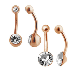 Rose Gold Plated Sterling Silver & CZ Belly Bars 2 Pack