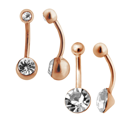 Rose Gold Plated Sterling Silver & CZ Belly Bars 2 Pack