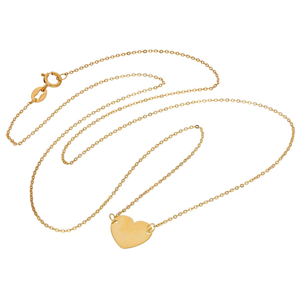Fine 9ct Gold Plain Engravable Heart Necklace 16 Inches