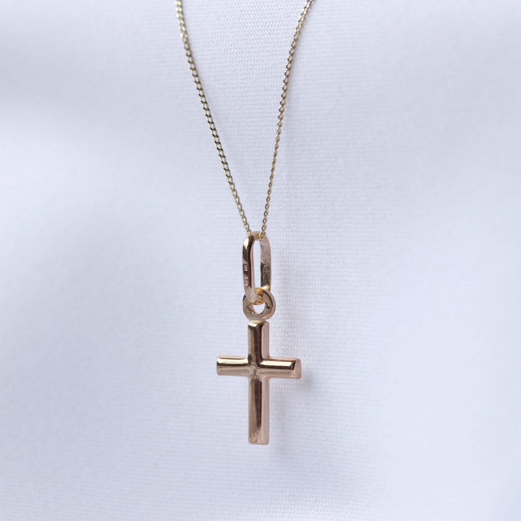 9ct Yellow Gold Plain Cross Necklace - 20 - 22 Inches