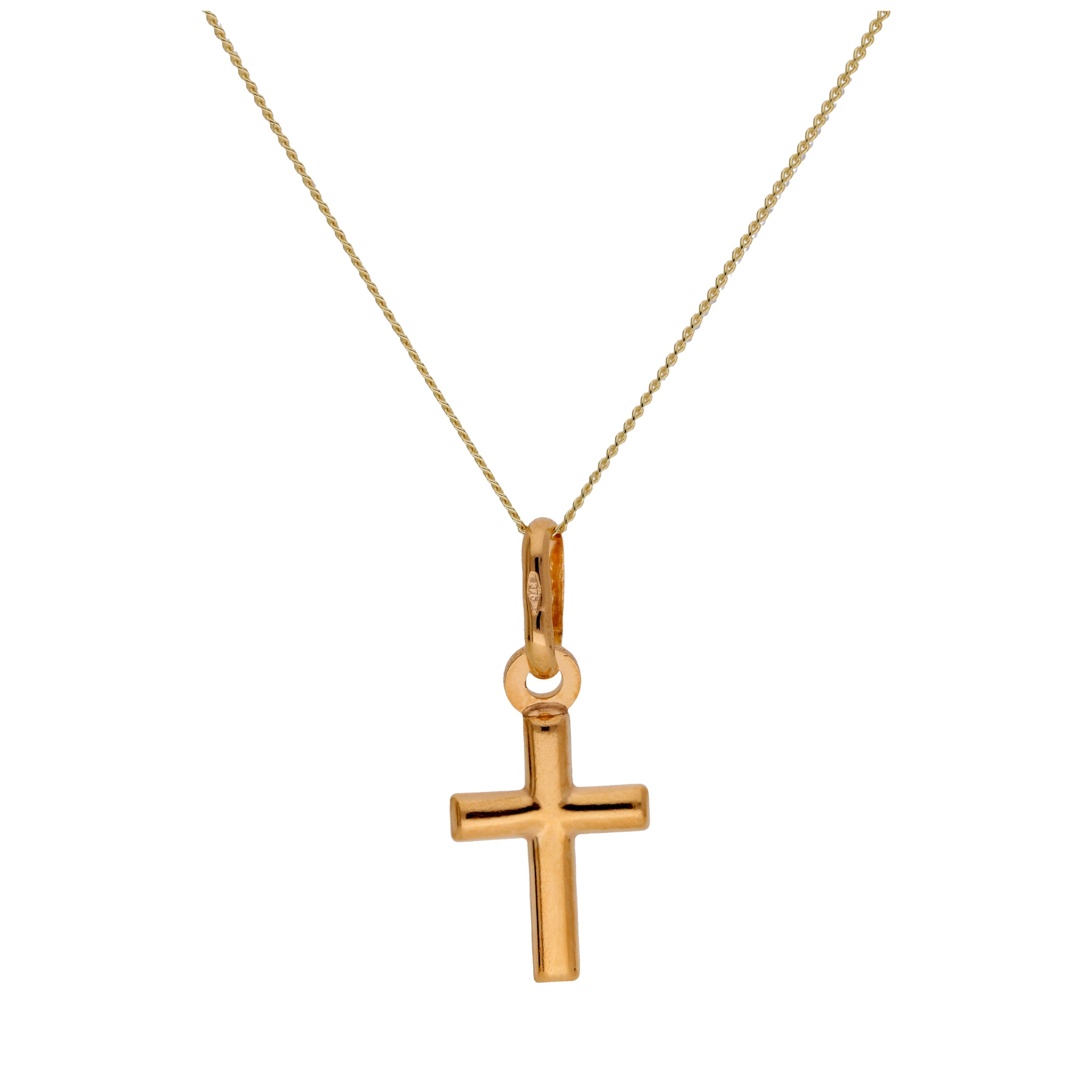 9ct Yellow Gold Plain Cross Necklace - 20 - 22 Inches