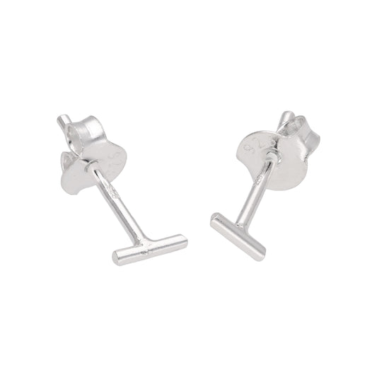 Small Sterling Silver Plain Bar Stud Earrings