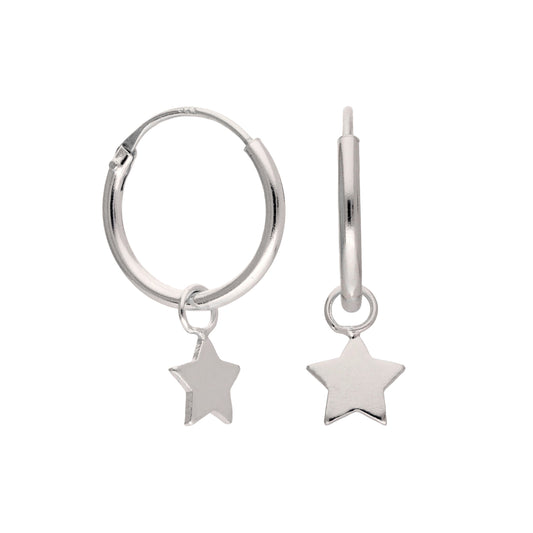 Small Sterling Silver Hinged Star Charm 12mm Hoop Earrings