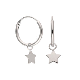 Small Sterling Silver Hinged Star Charm 12mm Hoop Earrings