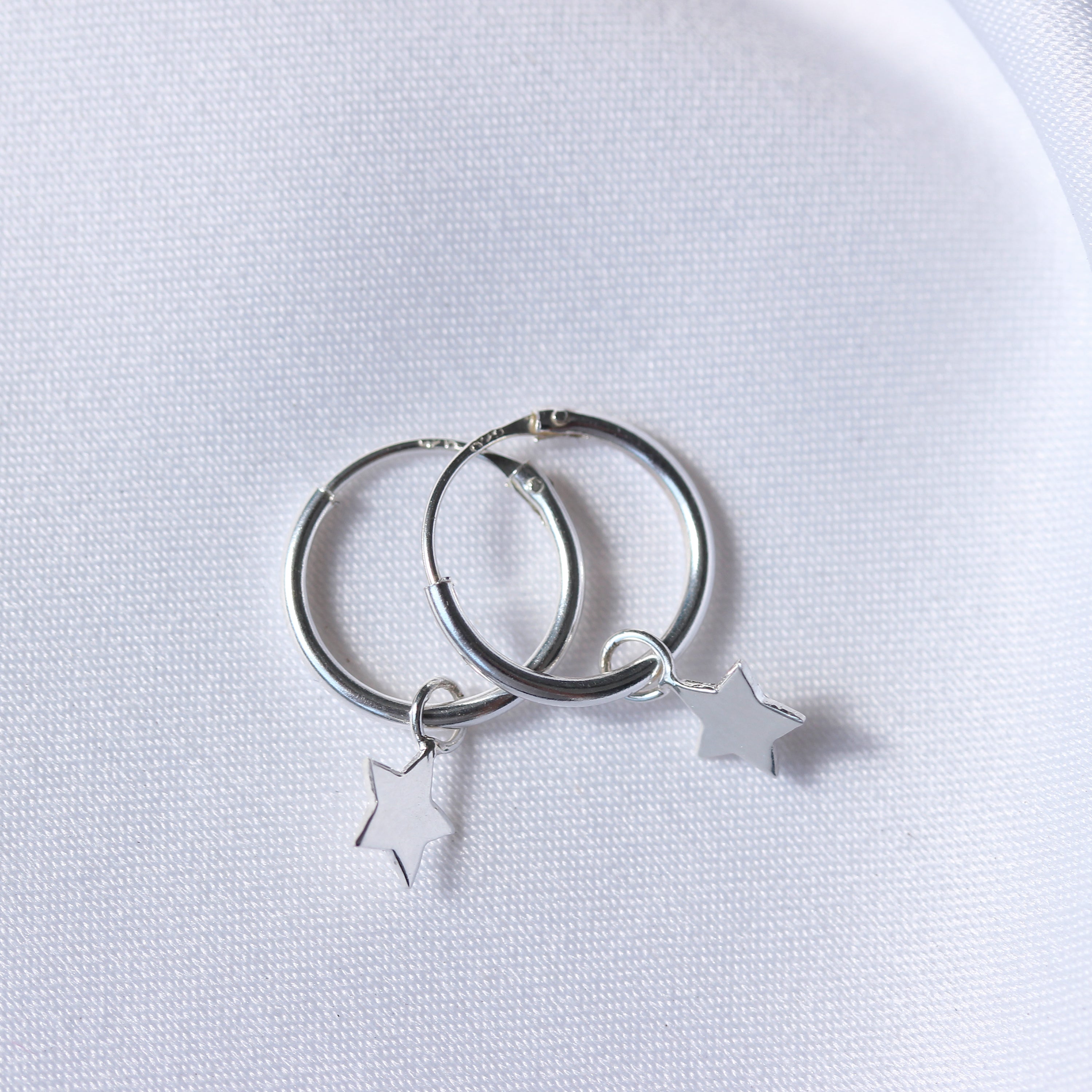 Small Sterling Silver Hinged Star Charm 12mm Hoop Earrings