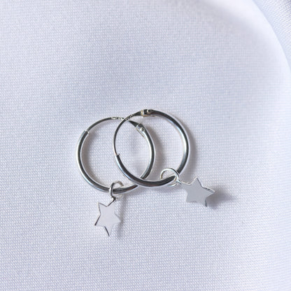 Small Sterling Silver Hinged Star Charm 12mm Hoop Earrings