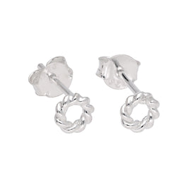 Small Sterling Silver Twisted Karma Circle Stud Earrings