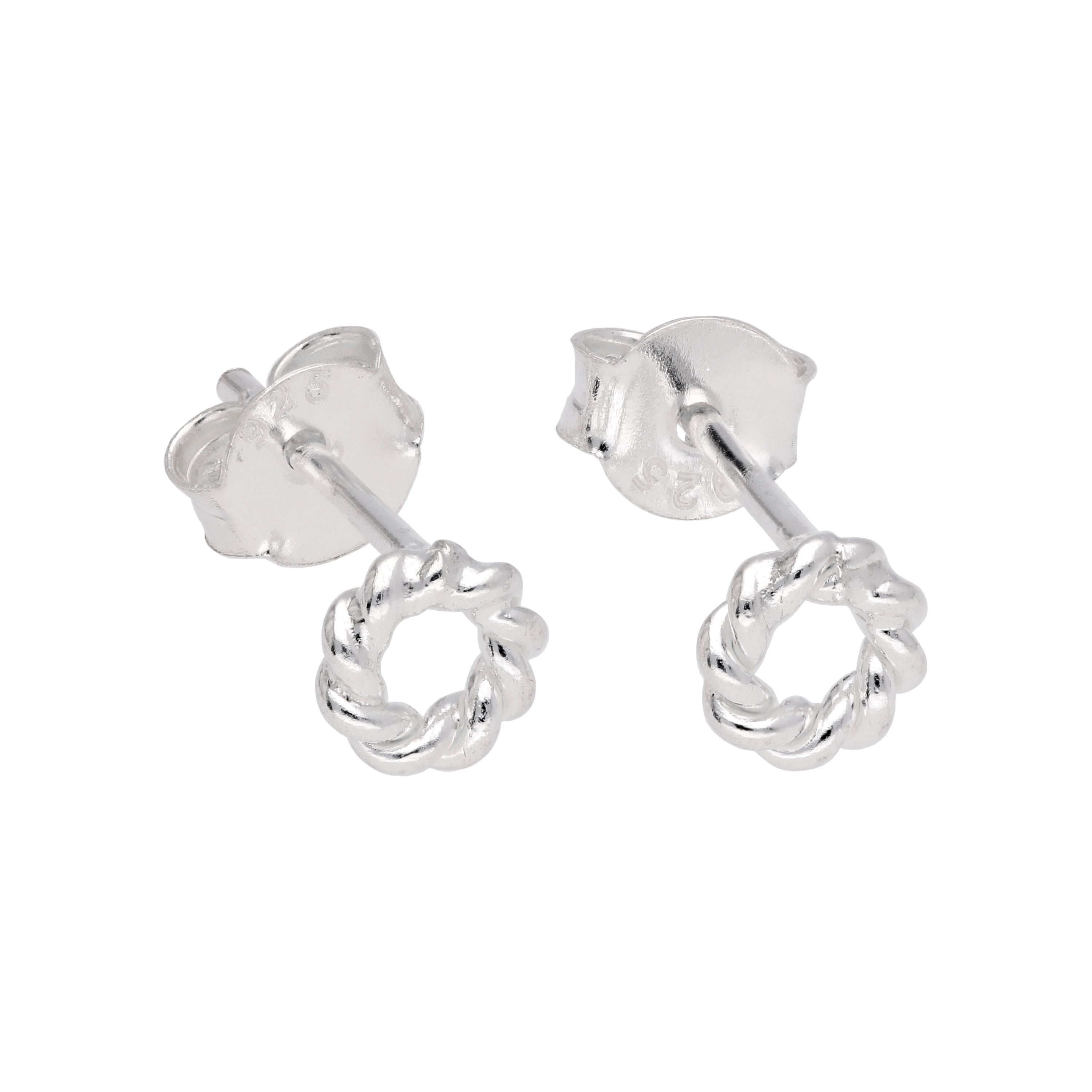 Small Sterling Silver Twisted Karma Circle Stud Earrings