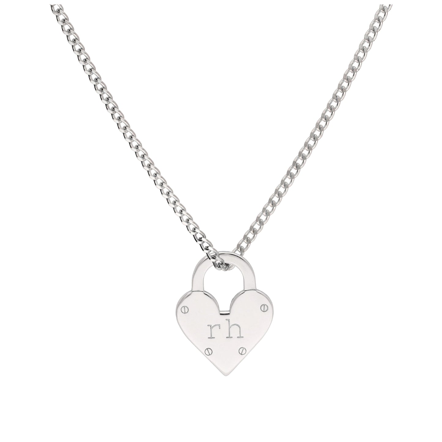 Simple Bespoke Sterling Silver Initials Heart Padlock Necklace 16 - 28 Inches