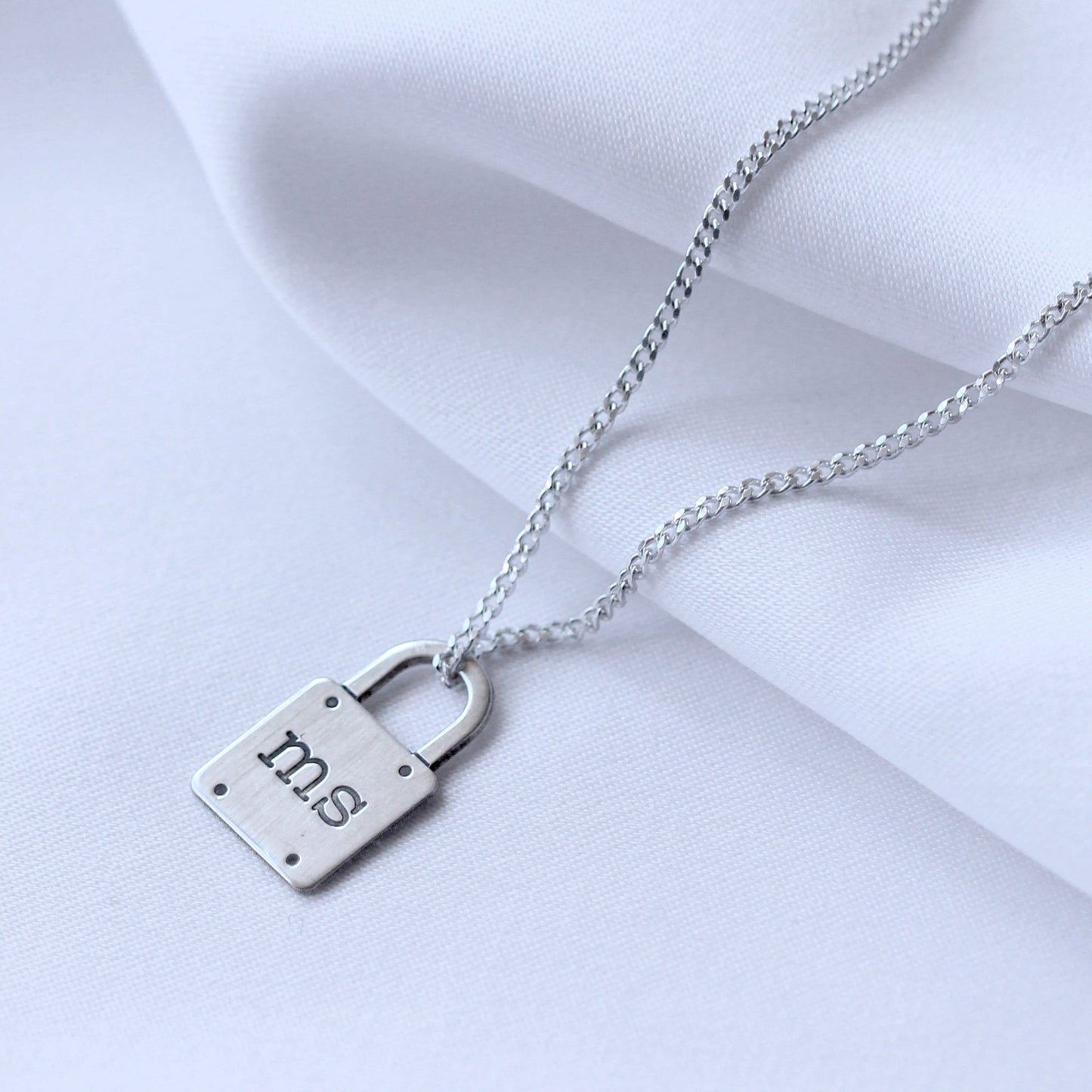 Bespoke Sterling Silver Initials Padlock Necklace 16-28 Inches