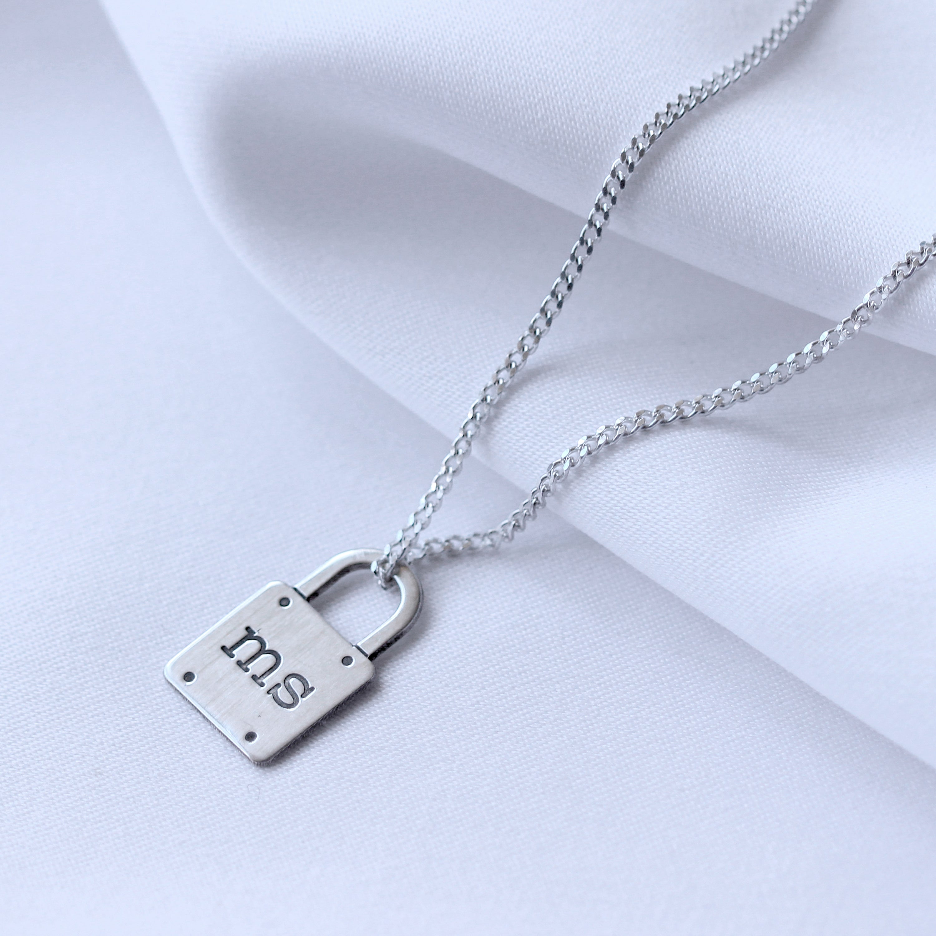 Bespoke Sterling Silver Initials Padlock Necklace 16-28 Inches