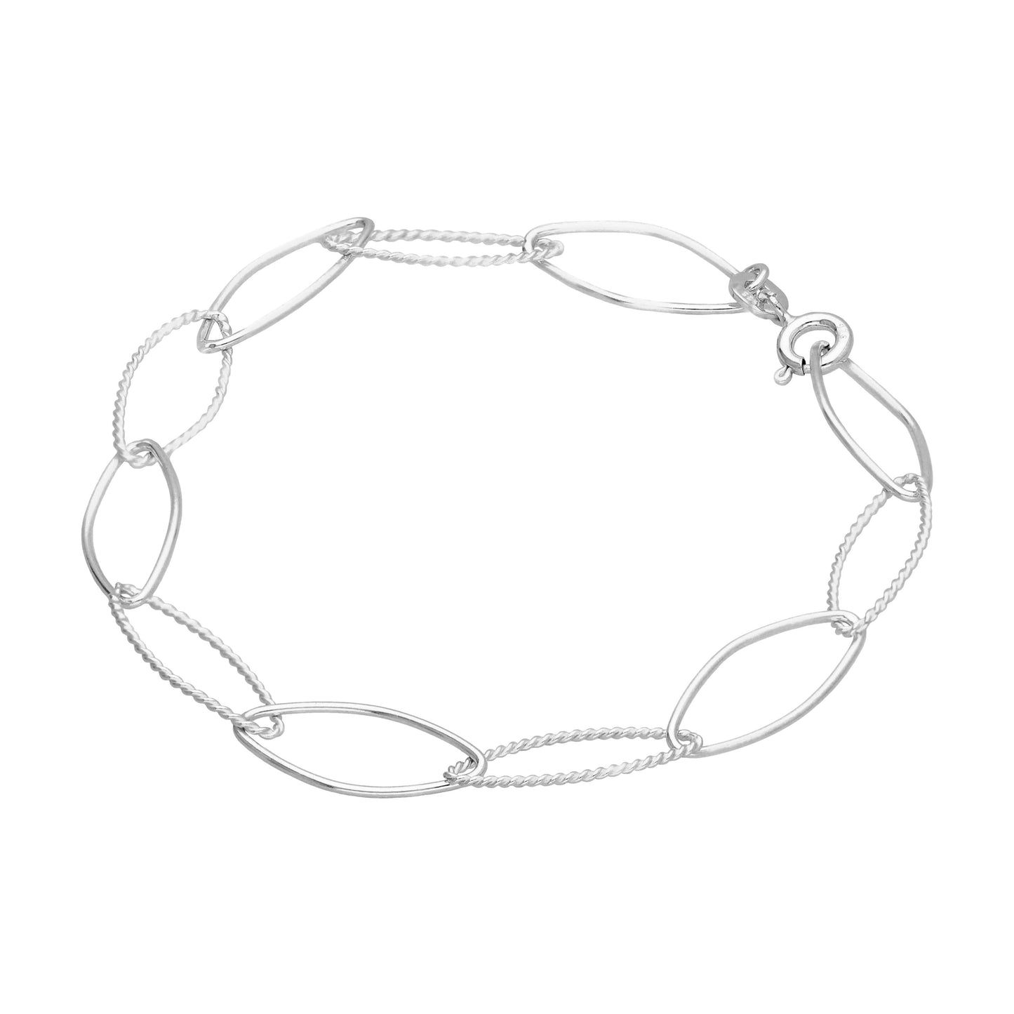 Sterling Silver Plain Twisted Oval Link Chain Bracelet
