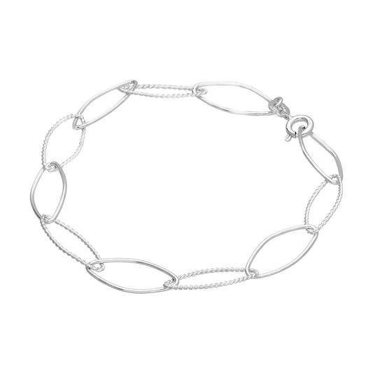 Sterling Silver Plain Twisted Oval Link Chain Bracelet