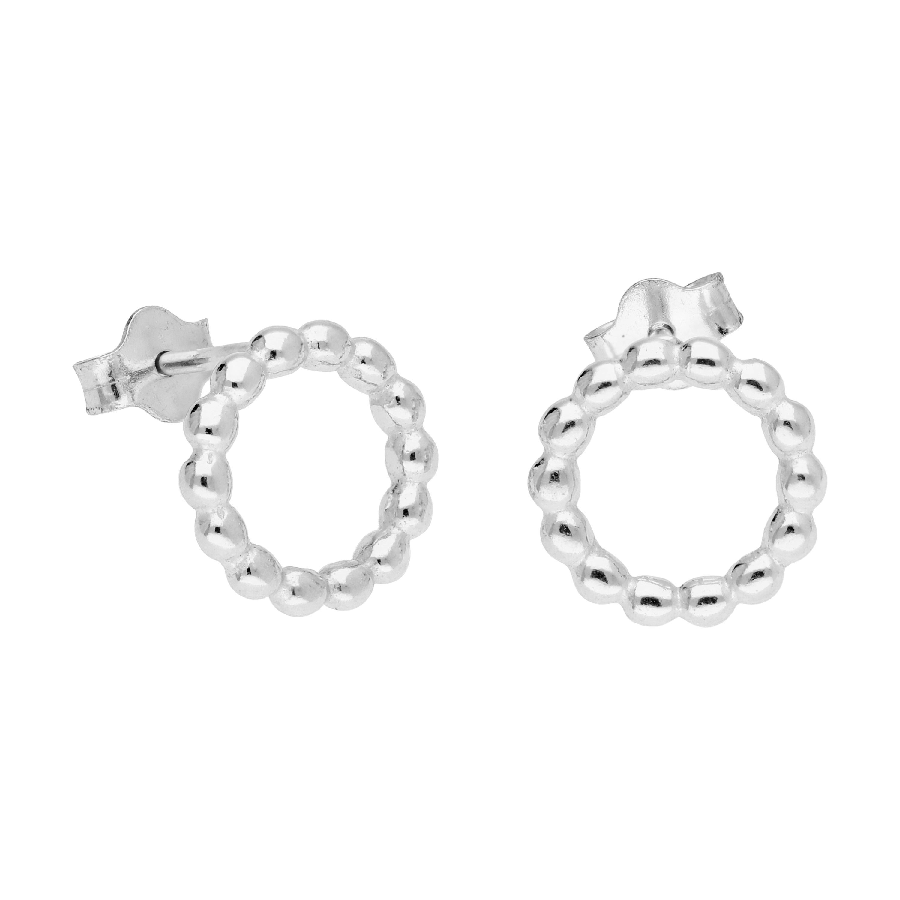 Sterling Silver Bobble Beaded Karma Circle Stud Earrings