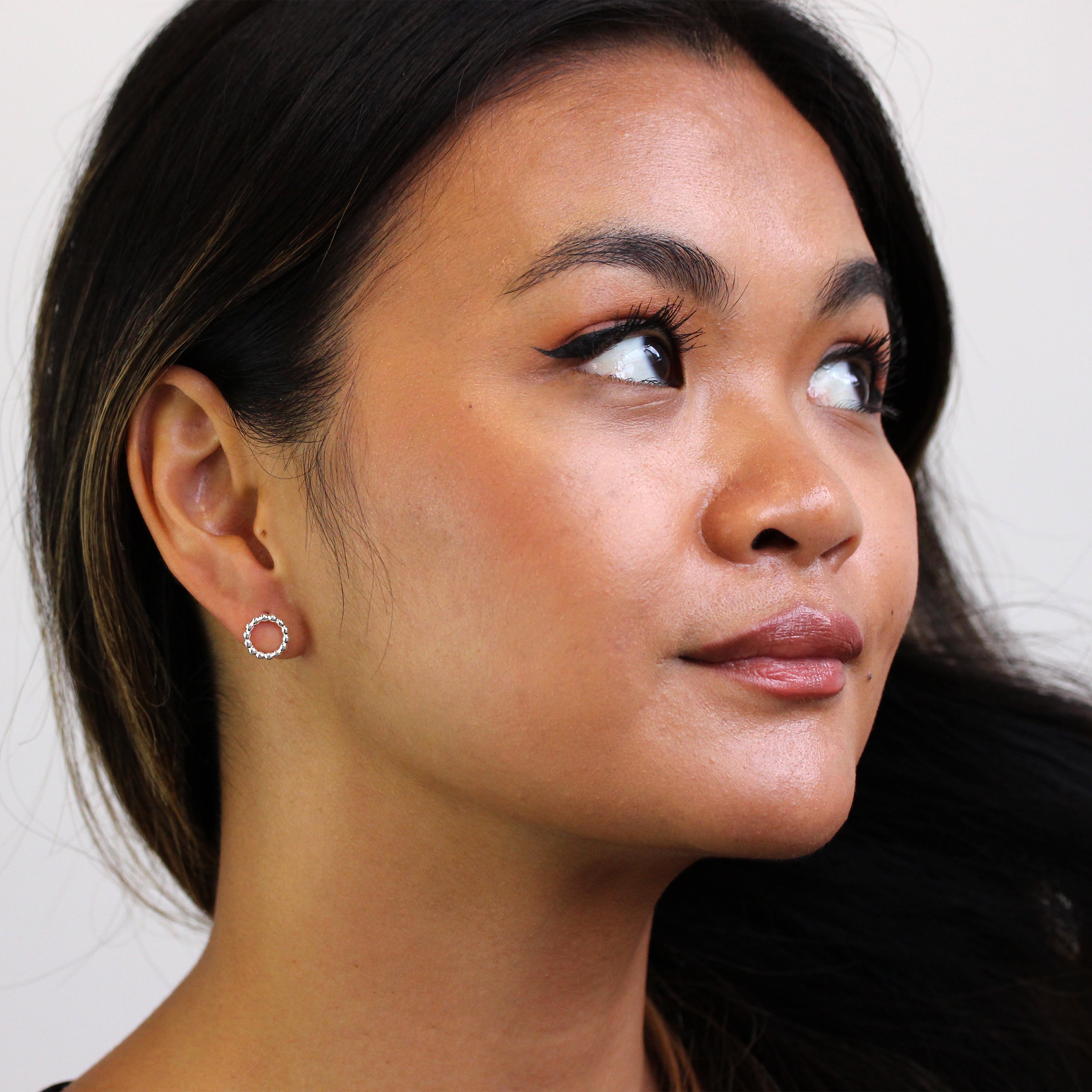 Sterling Silver Bobble Beaded Karma Circle Stud Earrings