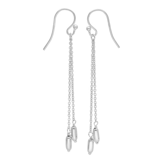 Sterling Silver Double Chain Nugget Drop Dangle Earrings