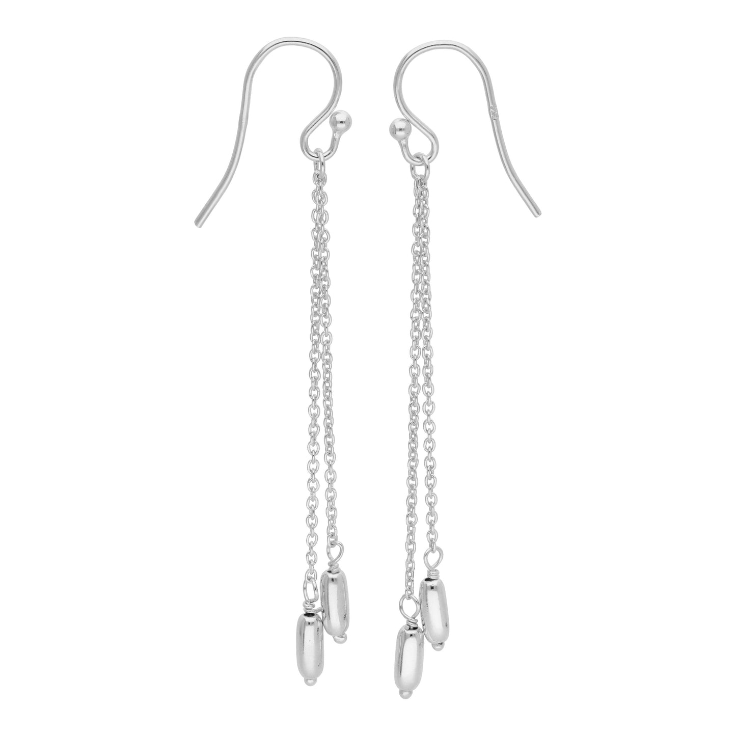 Sterling Silver Double Chain Nugget Drop Dangle Earrings