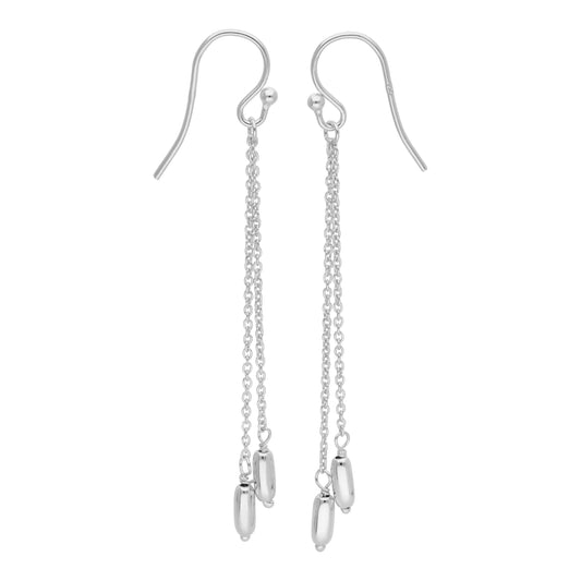 Sterling Silver Double Chain Nugget Drop Dangle Earrings