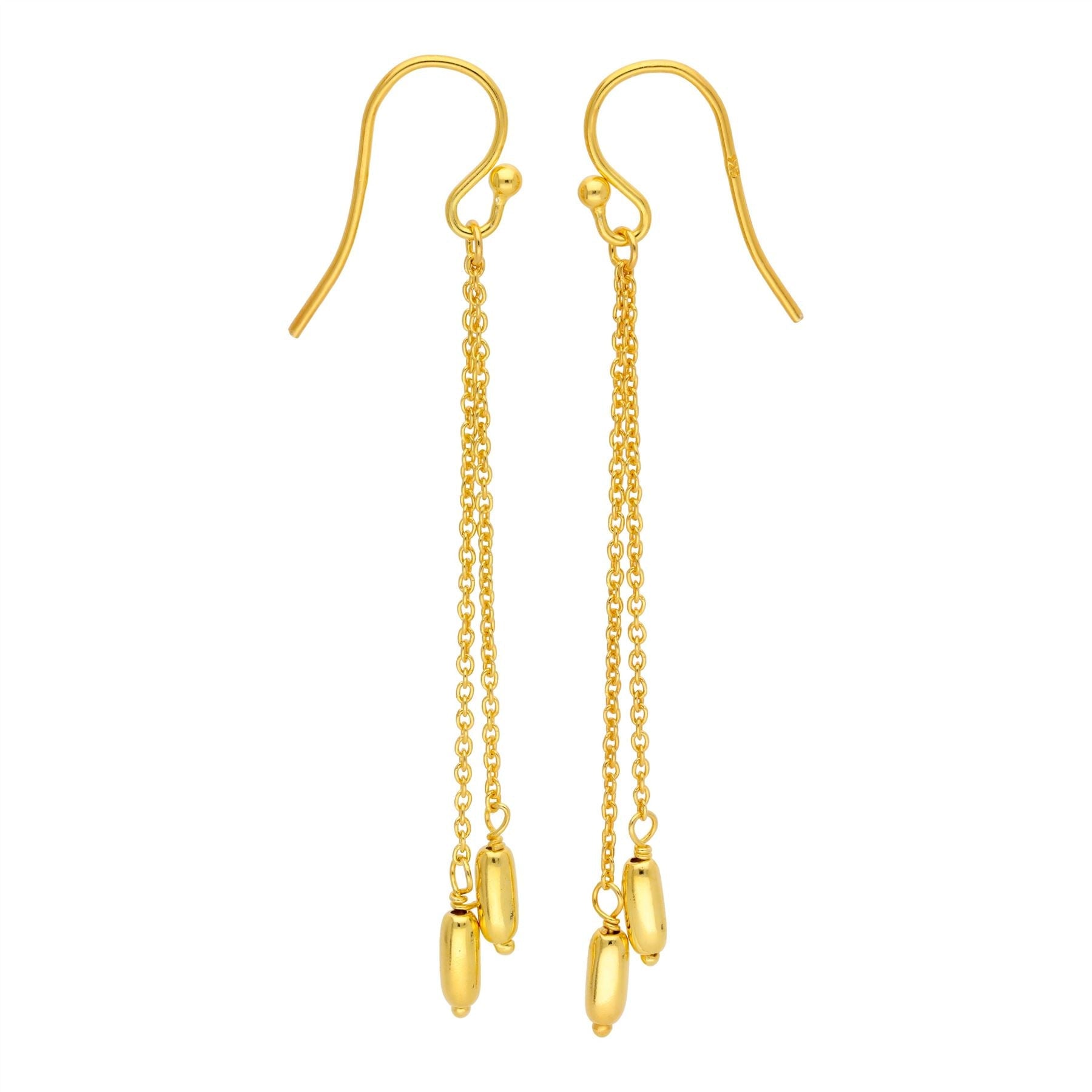 Gold Plated Sterling Silver Double Nugget Drop Earrings