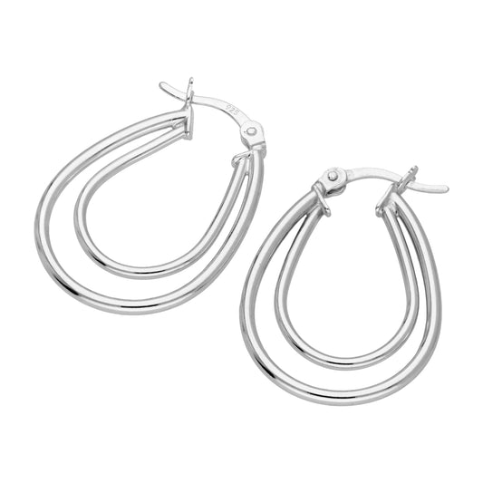Sterling Silver Double Oval 18mm Modern Creole Hoop Earrings
